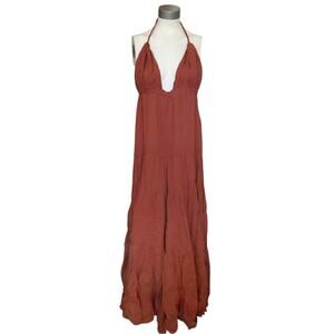 ERIKA PENA Lola rumba halter wide leg tiered boho jumpsuit sienna One Size NEW
